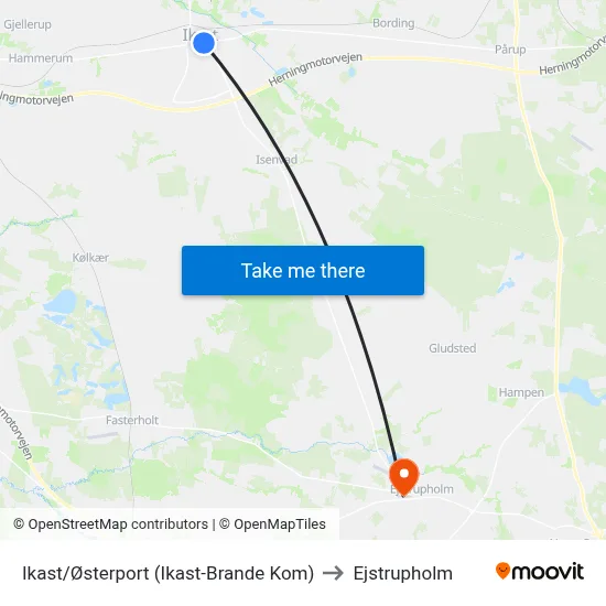 Ikast/Østerport (Ikast-Brande Kom) to Ejstrupholm map