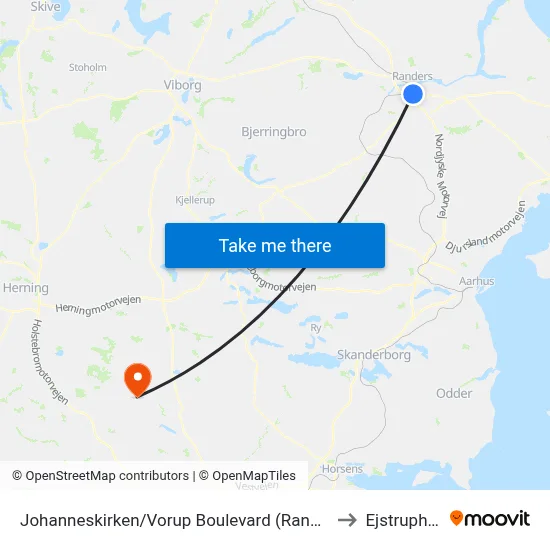 Johanneskirken/Vorup Boulevard (Randers Kom) to Ejstrupholm map