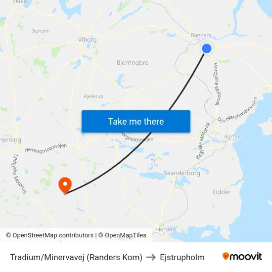 Tradium/Minervavej (Randers Kom) to Ejstrupholm map