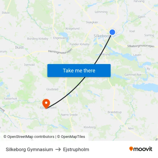 Silkeborg Gymnasium to Ejstrupholm map