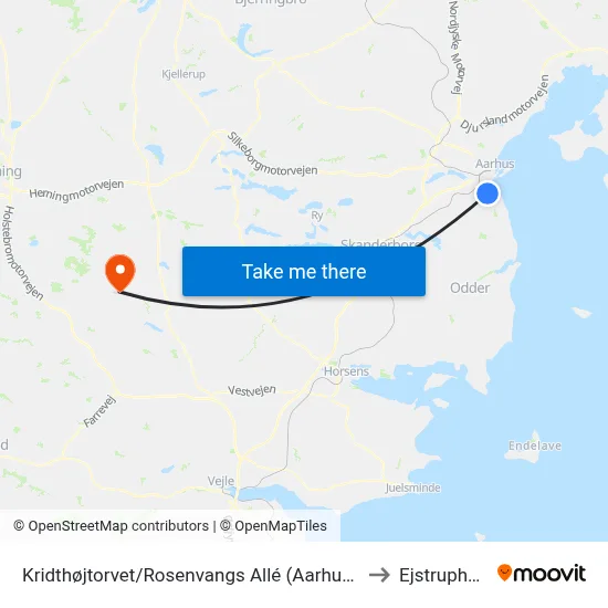 Kridthøjtorvet/Rosenvangs Allé (Aarhus Kom) to Ejstrupholm map