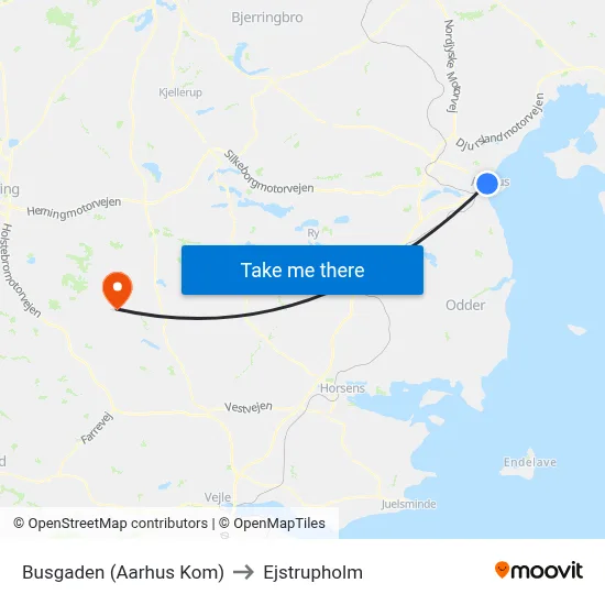 Busgaden (Aarhus Kom) to Ejstrupholm map