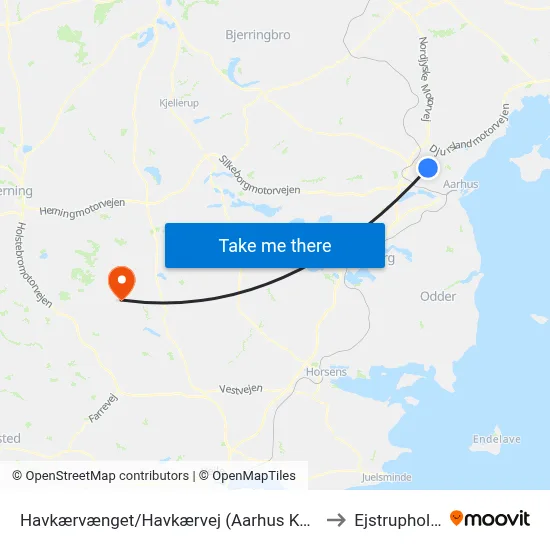 Havkærvænget/Havkærvej (Aarhus Kom) to Ejstrupholm map