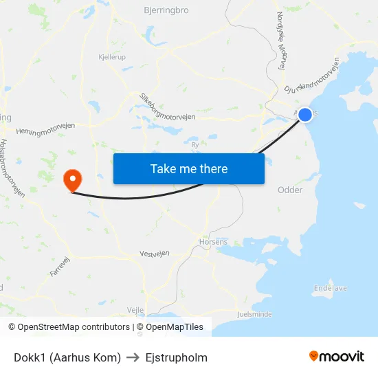 Dokk1 (Aarhus Kom) to Ejstrupholm map