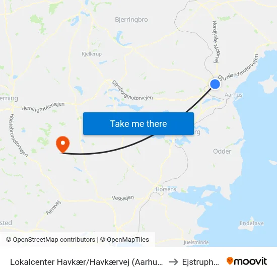 Lokalcenter Havkær/Havkærvej (Aarhus Kom) to Ejstrupholm map