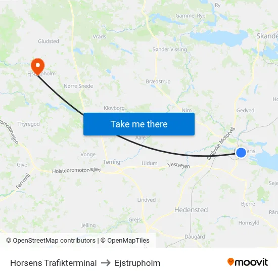 Horsens Trafikterminal to Ejstrupholm map