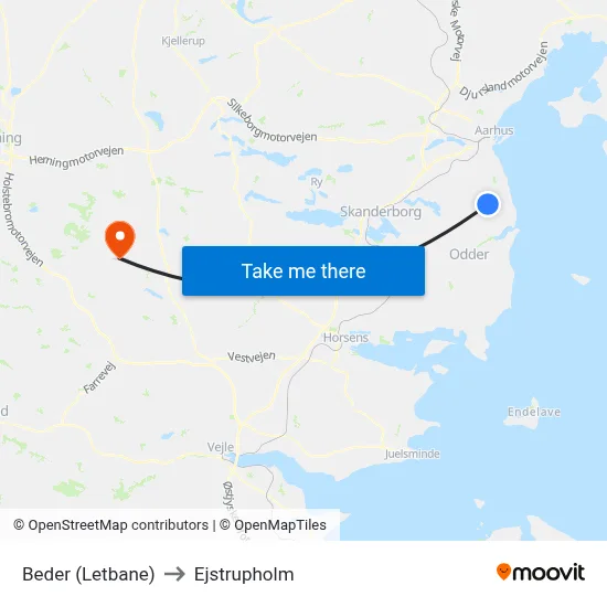 Beder (Letbane) to Ejstrupholm map