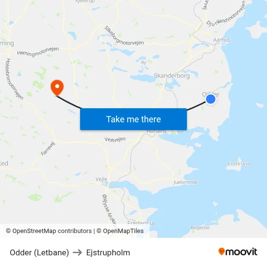 Odder (Letbane) to Ejstrupholm map