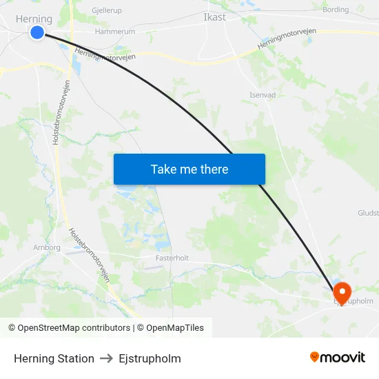 Herning Station to Ejstrupholm map