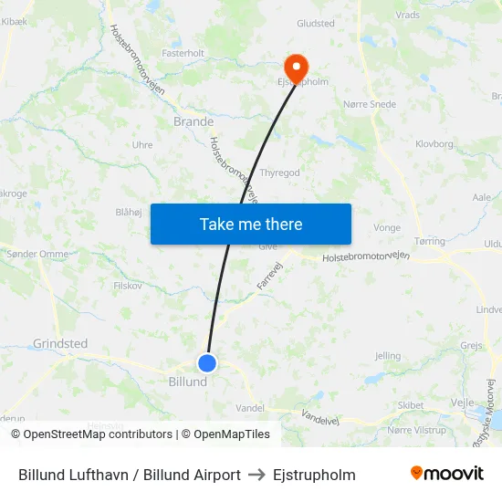 Billund Lufthavn / Billund Airport to Ejstrupholm map