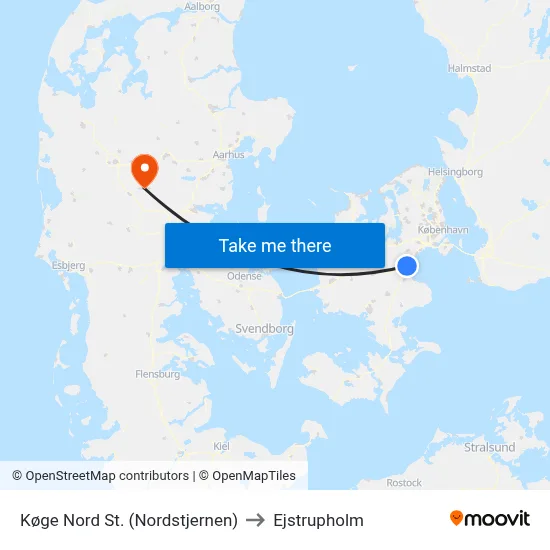 Køge Nord St. (Nordstjernen) to Ejstrupholm map