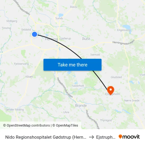 Nido Regionshospitalet Gødstrup (Herning Kom) to Ejstrupholm map