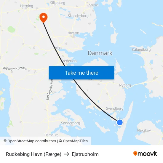 Rudkøbing Havn (Færge) to Ejstrupholm map