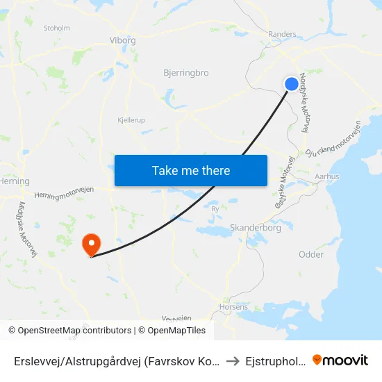 Erslevvej/Alstrupgårdvej (Favrskov Kom) to Ejstrupholm map