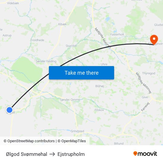 Ølgod Svømmehal to Ejstrupholm map