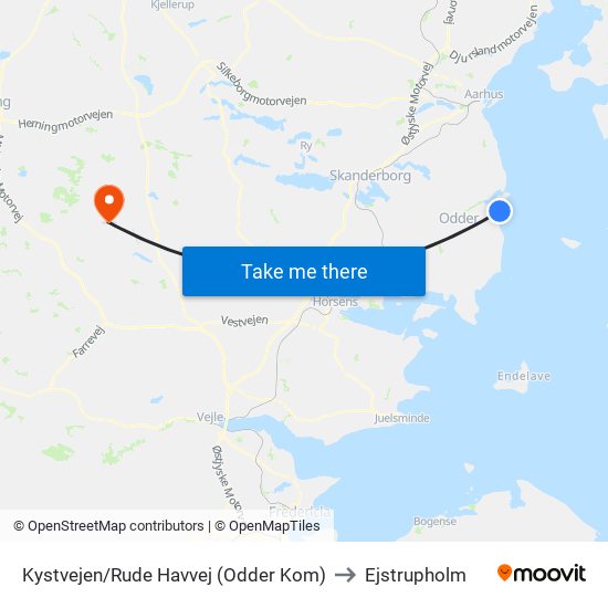 Kystvejen/Rude Havvej (Odder Kom) to Ejstrupholm map