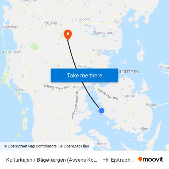 Kulturkajen / Bågøfærgen (Assens Kommune) to Ejstrupholm map