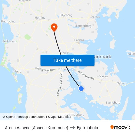 Arena Assens (Assens Kommune) to Ejstrupholm map