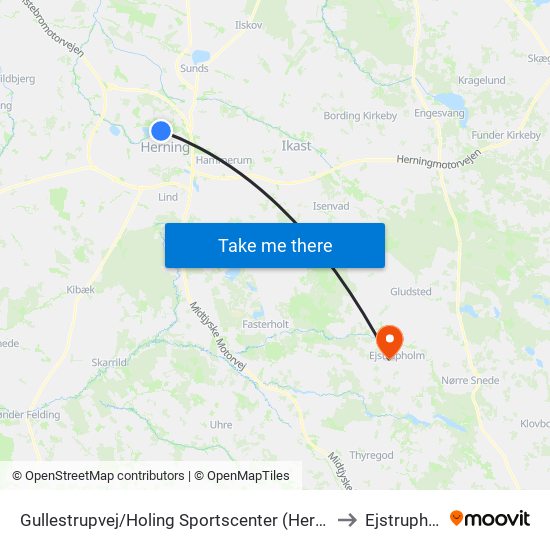 Gullestrupvej/Holing Sportscenter (Herning Kom) to Ejstrupholm map