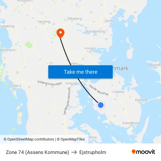 Zone 74 (Assens Kommune) to Ejstrupholm map
