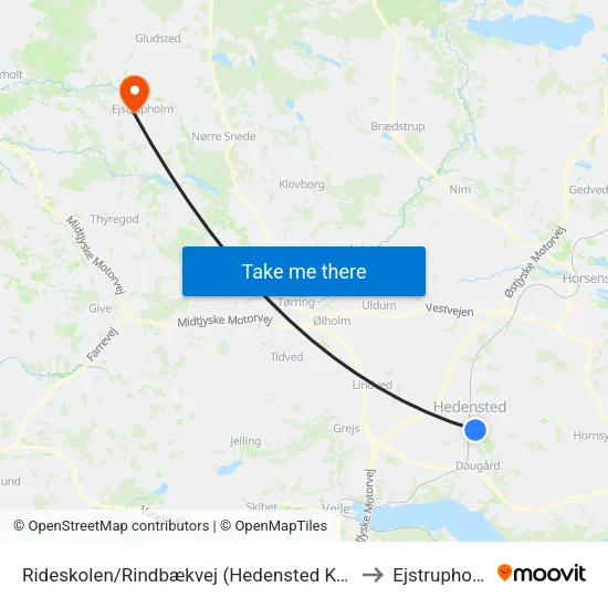 Rideskolen/Rindbækvej (Hedensted Kom) to Ejstrupholm map