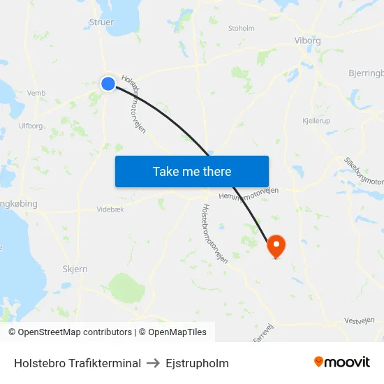 Holstebro Trafikterminal to Ejstrupholm map