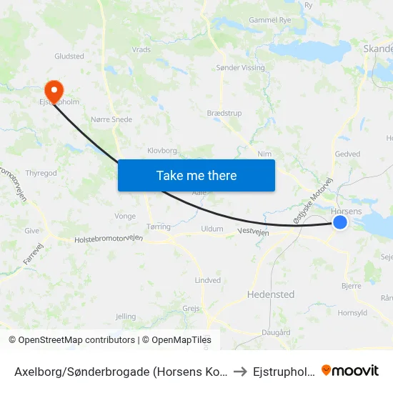 Axelborg/Sønderbrogade (Horsens Kom) to Ejstrupholm map