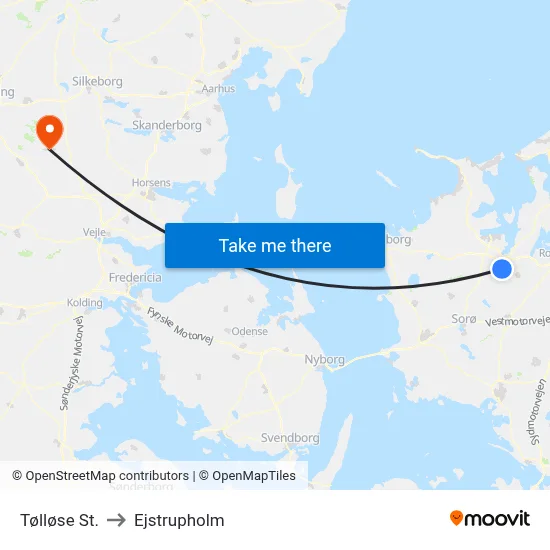 Tølløse St. to Ejstrupholm map