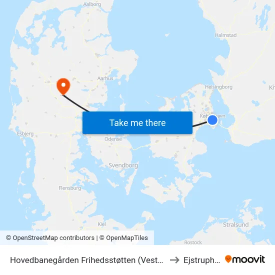 Hovedbanegården Frihedsstøtten (Vesterbrogade) to Ejstrupholm map