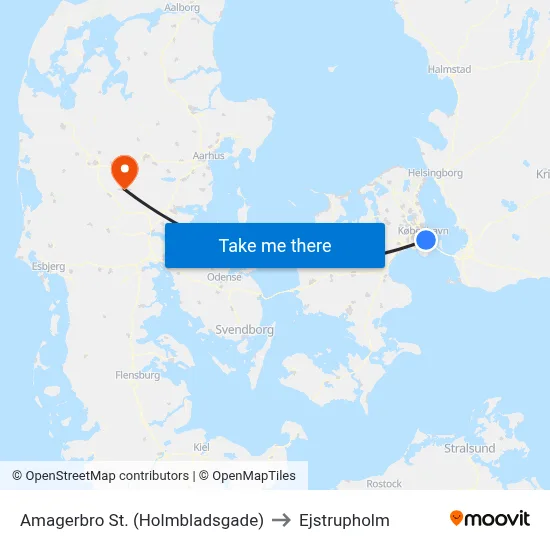 Amagerbro St. (Holmbladsgade) to Ejstrupholm map