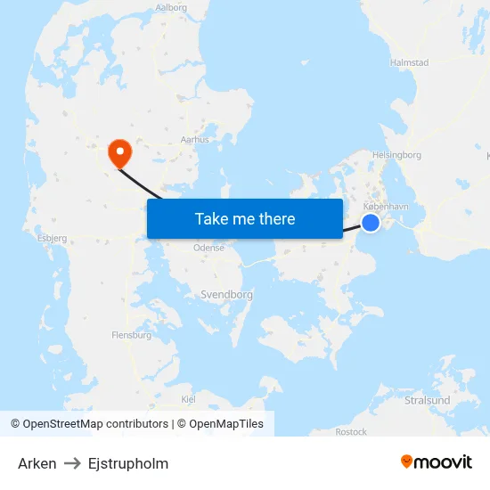 Arken to Ejstrupholm map