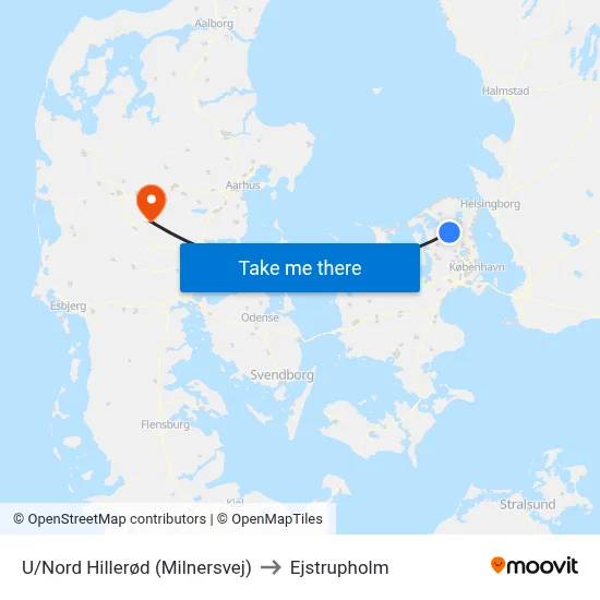 U/Nord Hillerød (Milnersvej) to Ejstrupholm map