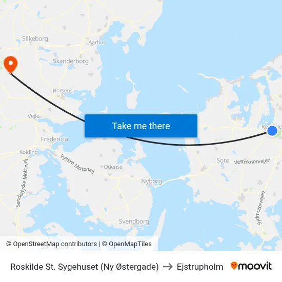 Roskilde St. Sygehuset (Ny Østergade) to Ejstrupholm map