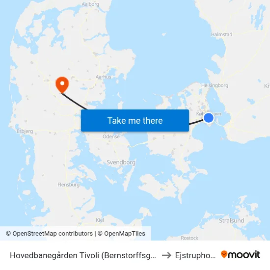 Hovedbanegården Tivoli (Bernstorffsgade) to Ejstrupholm map