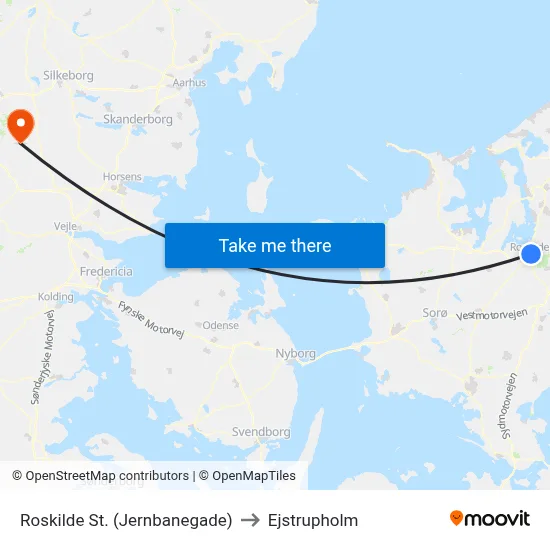 Roskilde St. (Jernbanegade) to Ejstrupholm map