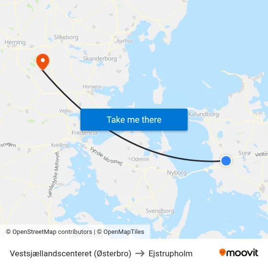 Vestsjællandscenteret (Østerbro) to Ejstrupholm map