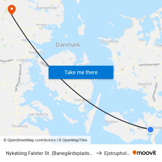 Nykøbing Falster St. (Banegårdspladsen) to Ejstrupholm map