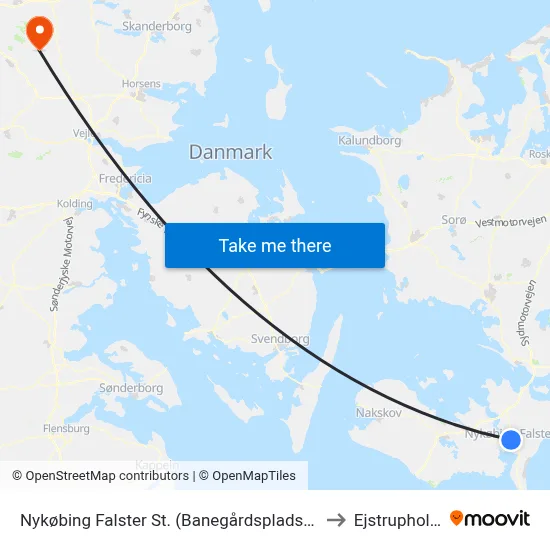 Nykøbing Falster St. (Banegårdspladsen) to Ejstrupholm map
