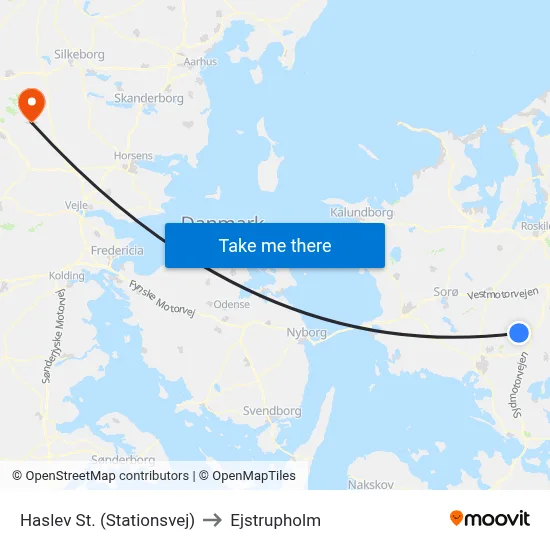 Haslev St. (Stationsvej) to Ejstrupholm map