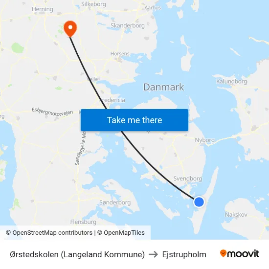 Ørstedskolen (Langeland Kommune) to Ejstrupholm map