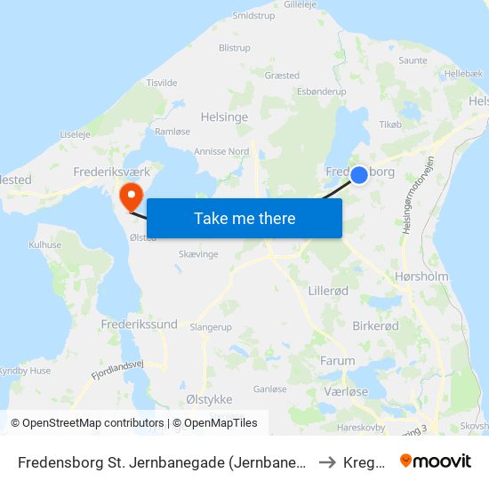 Fredensborg St. Jernbanegade (Jernbanegade) to Kregme map