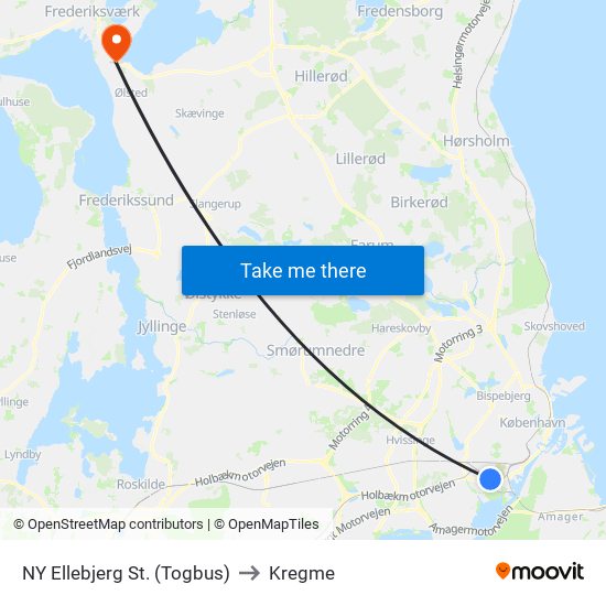 NY Ellebjerg St. (Togbus) to Kregme map