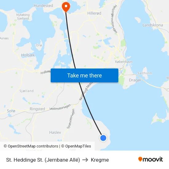 St. Heddinge St. (Jernbane Allé) to Kregme map