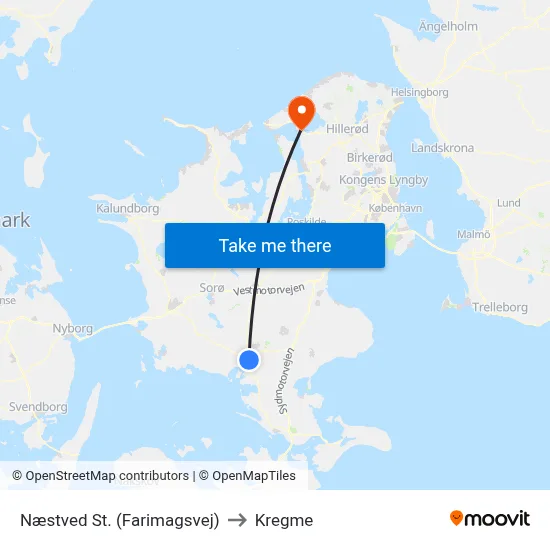 Næstved St. (Farimagsvej) to Kregme map