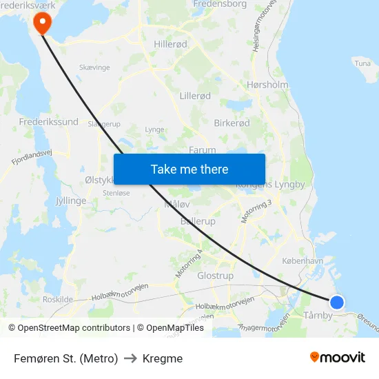 Femøren St. (Metro) to Kregme map