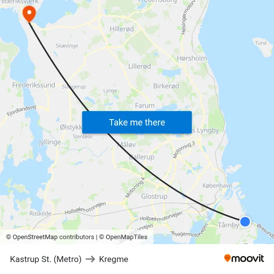 Kastrup St. (Metro) to Kregme map