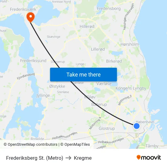 Frederiksberg St. (Metro) to Kregme map