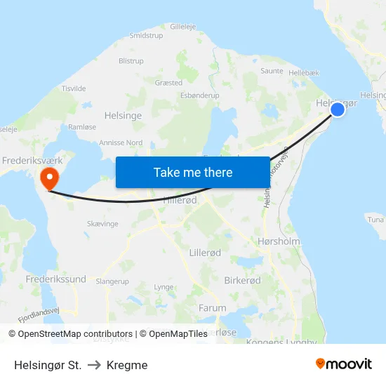 Helsingør St. to Kregme map