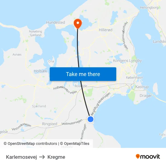 Karlemosevej to Kregme map