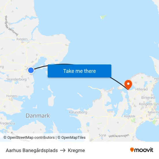 Aarhus Banegårdsplads to Kregme map